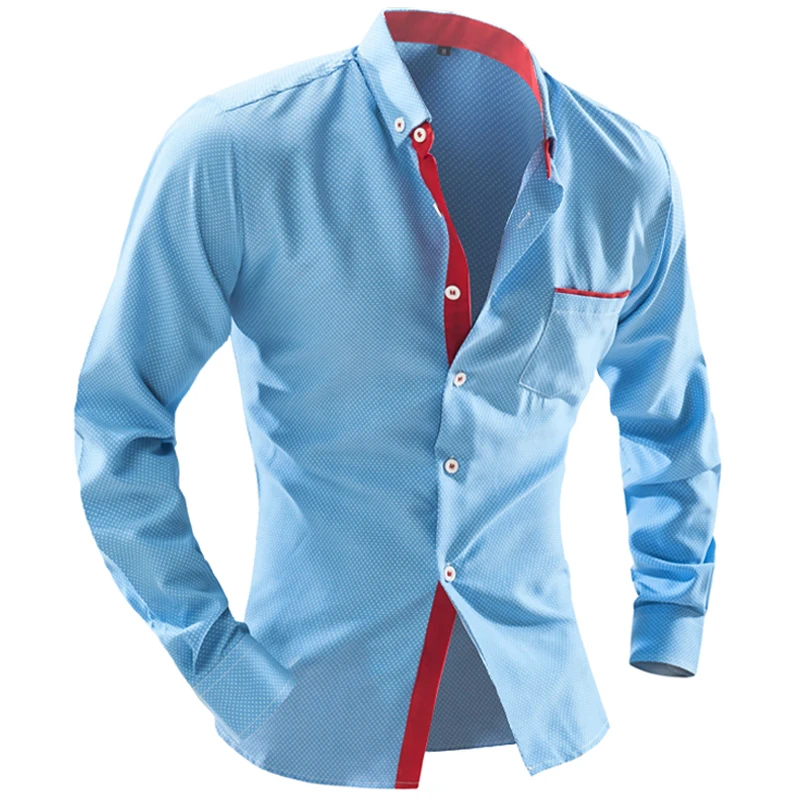 

Brand 2018 Dress Shirts Mens Polka Dot Shirt Slim Fit Chemise Homme Long sleeve Men Shirt Heren Hemden Slim Camisa Masculina XXL