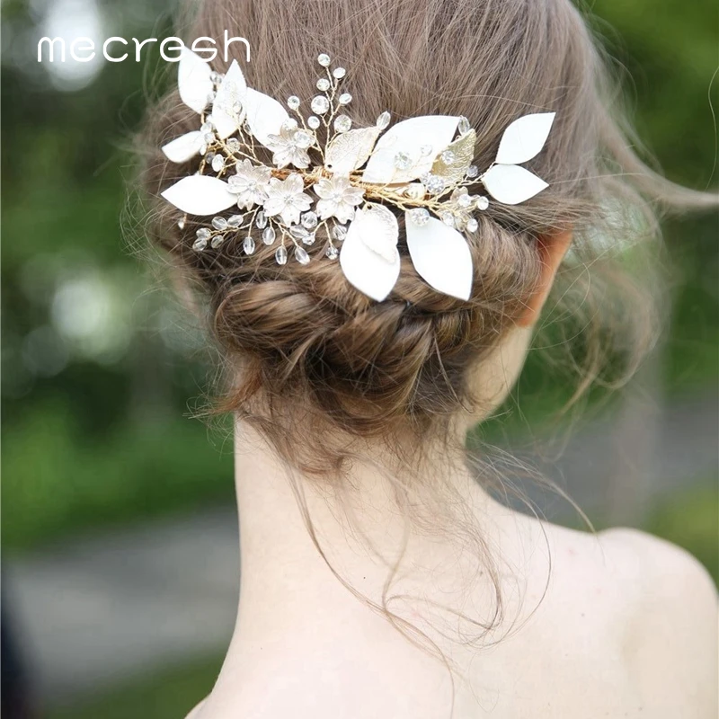 

Mecresh Gold Color Crystal Hair Combs Princess Hair Pieces Floral Rhinestone Bridal Headpiece Wedding Hair Accessories MFS168