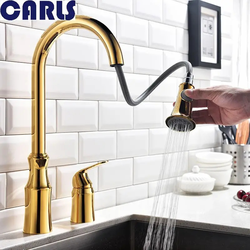 CARLS Full copper stretch type water faucet split kitchen double hole