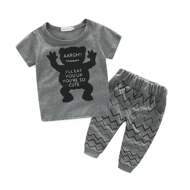 Boys Clothes Summer 2017 New animal picture boys Clothing Set Cute Cartoon Print Organic Cotton Baby