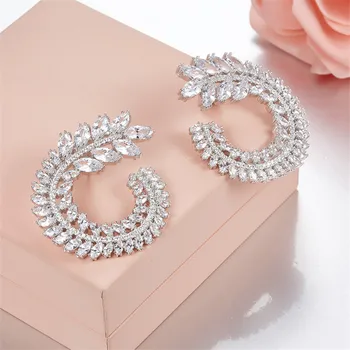 

[MeiBaPJ]Fashion Simple Personality AAA Zircon Leaf Stud Earrings Genuine 925 Sterling Silver Earrings Jewelry For Women