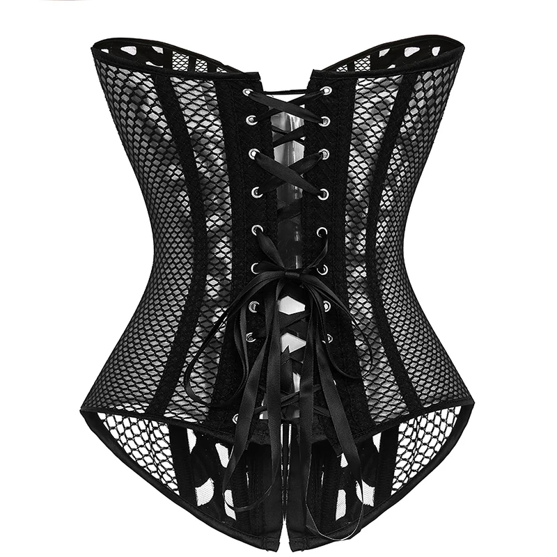 Women Fetish Mesh Hollow Out See Through Corset Sexy Gothic Clothing Boned Korse Slimming Waist Cicher Plus Size 4XL 5XL 6XL (8)