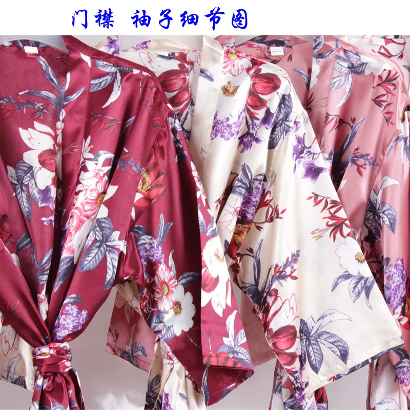 Floral satin Lady night sleepwear Silky Robe Kimono A2360