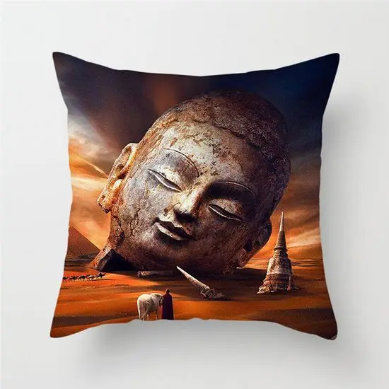 Fuwatacchi Buddhism Style Cushion Cover Buddha Statue Printed Pillow