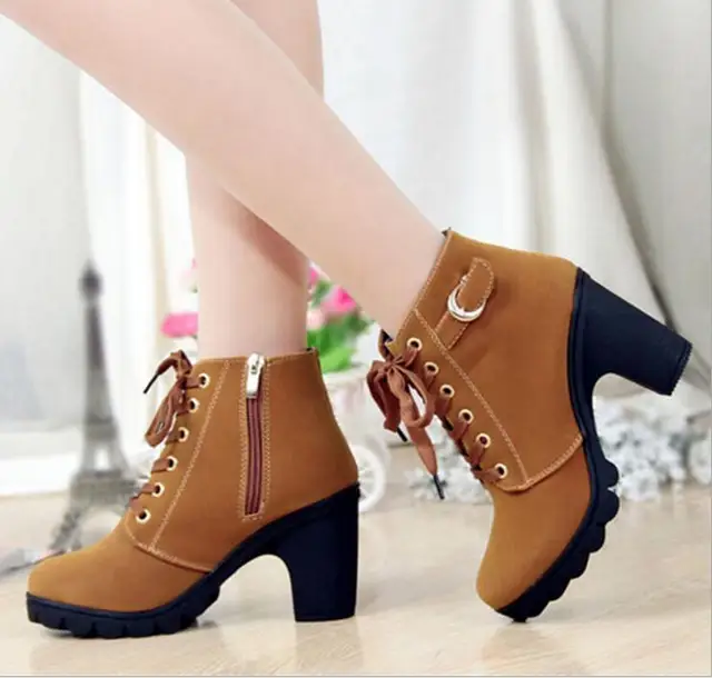 Taomengsi New high heel chunky casual women's boots muffin thick bottom ...