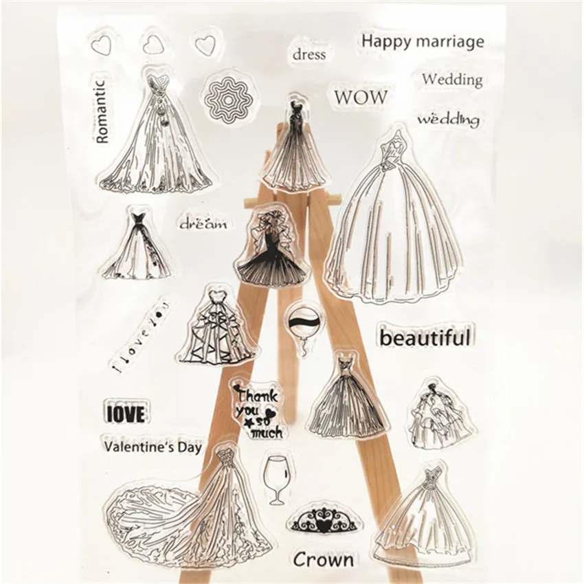 

Beautiful Wedding Dress Clear Stamps Transparent Seal For DIY Scrapbooking Card Making Album Decorative Silicon Stamp Craft