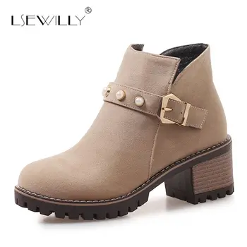

Lsewilly Women Boots Zipper Autumn Winter Ankle Boots Square High Heel Elegant Buckle Black Green Ladies Boots Size 34-43 S813