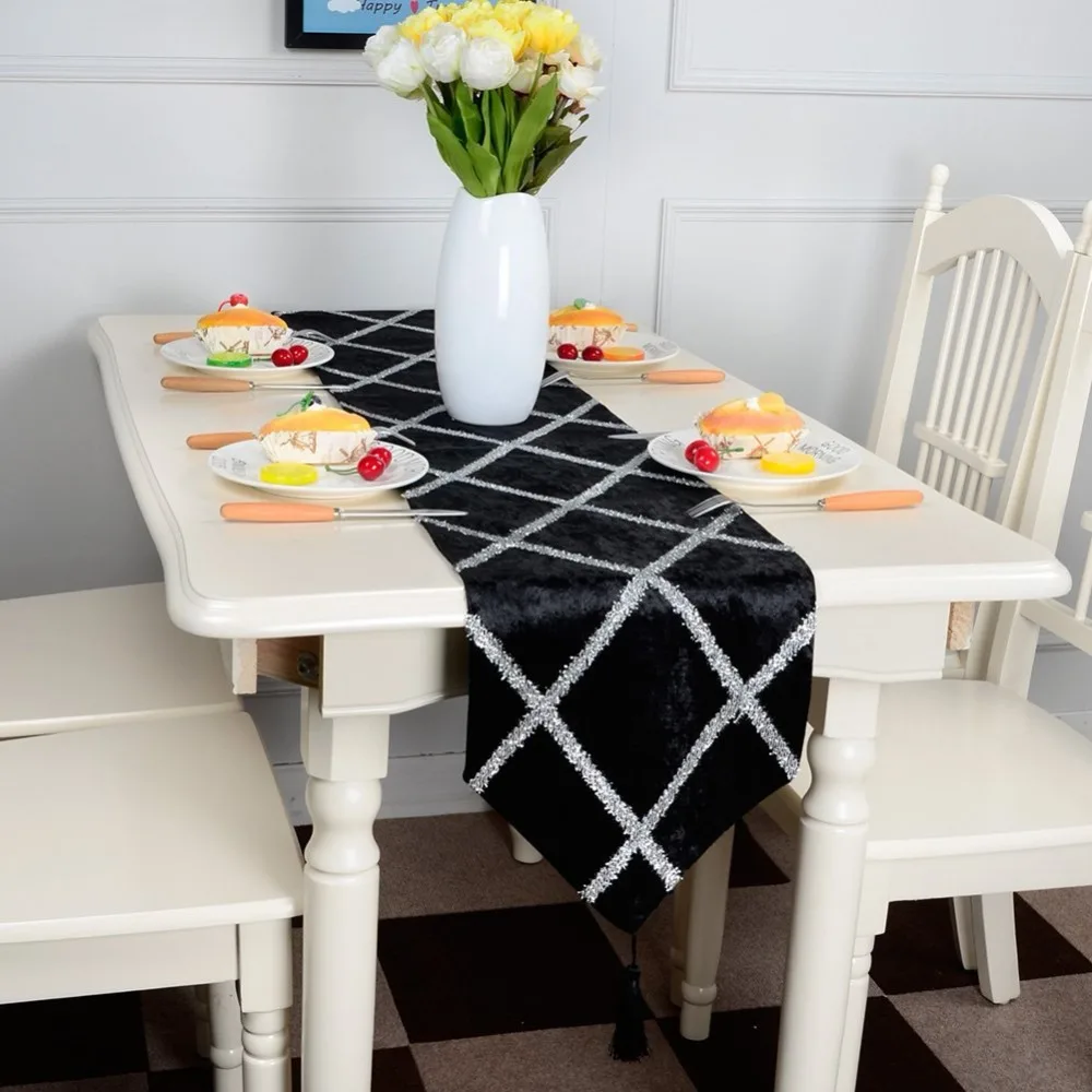 Topfinel Modern Diamond Shaped Stripes Table Runners Cloth with Tassels
