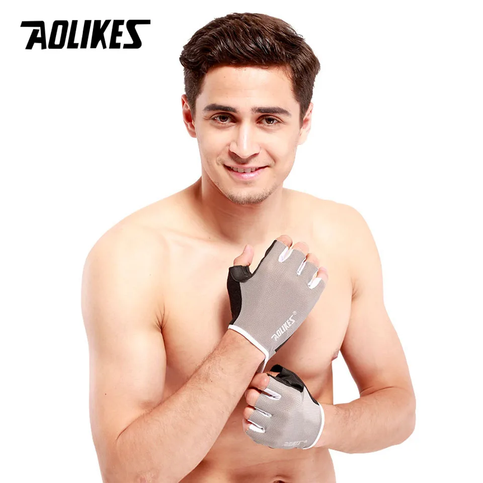AOLIKES 1 Pair Anti-skid Breathable Gym Gloves Body Building Training Sport Dumbbell Fitness Exercise Weight Lifting Gloves