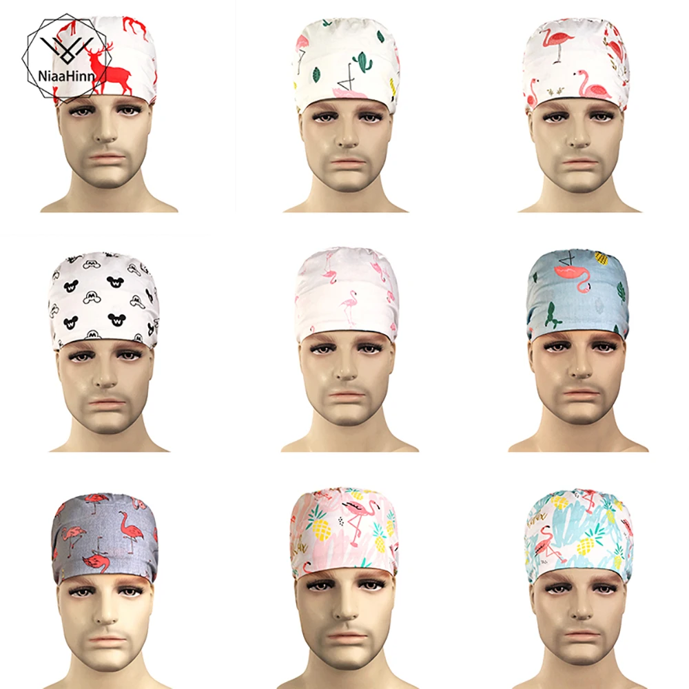 

Surgical Cap Beauty salon Unisex Doctor Nurse Working-wear Medical Lab Clinic Operation Cap Flamingo Printing Can Adjustable Cap