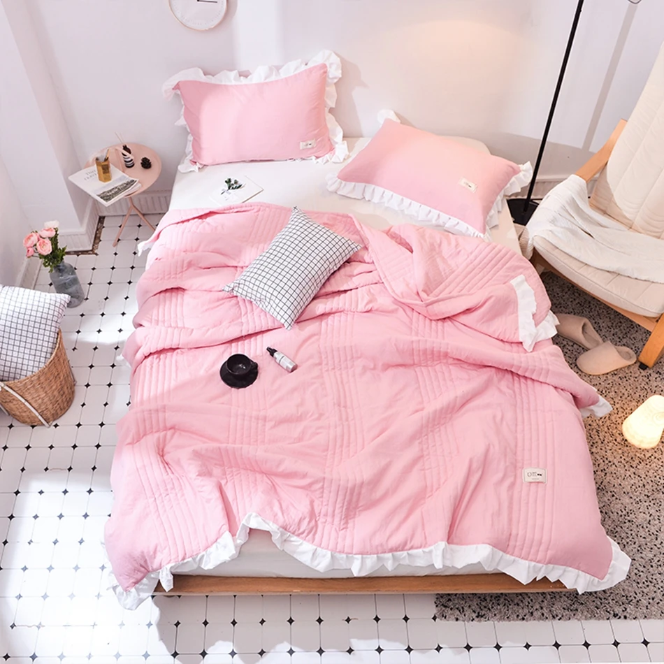 Quilt Blanket Polyester Quilts Bed Summer Bedspread Twin Quilt Ruffle