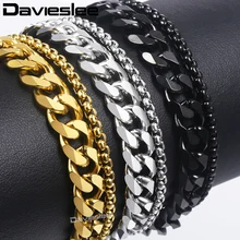 Davieslee Мужской Двойной браслет-цепочка коробка из нержавеющей стали Снаряженная кубинская звено цепи браслеты мужские ювелирные изделия дропшиппинг DDBM28
