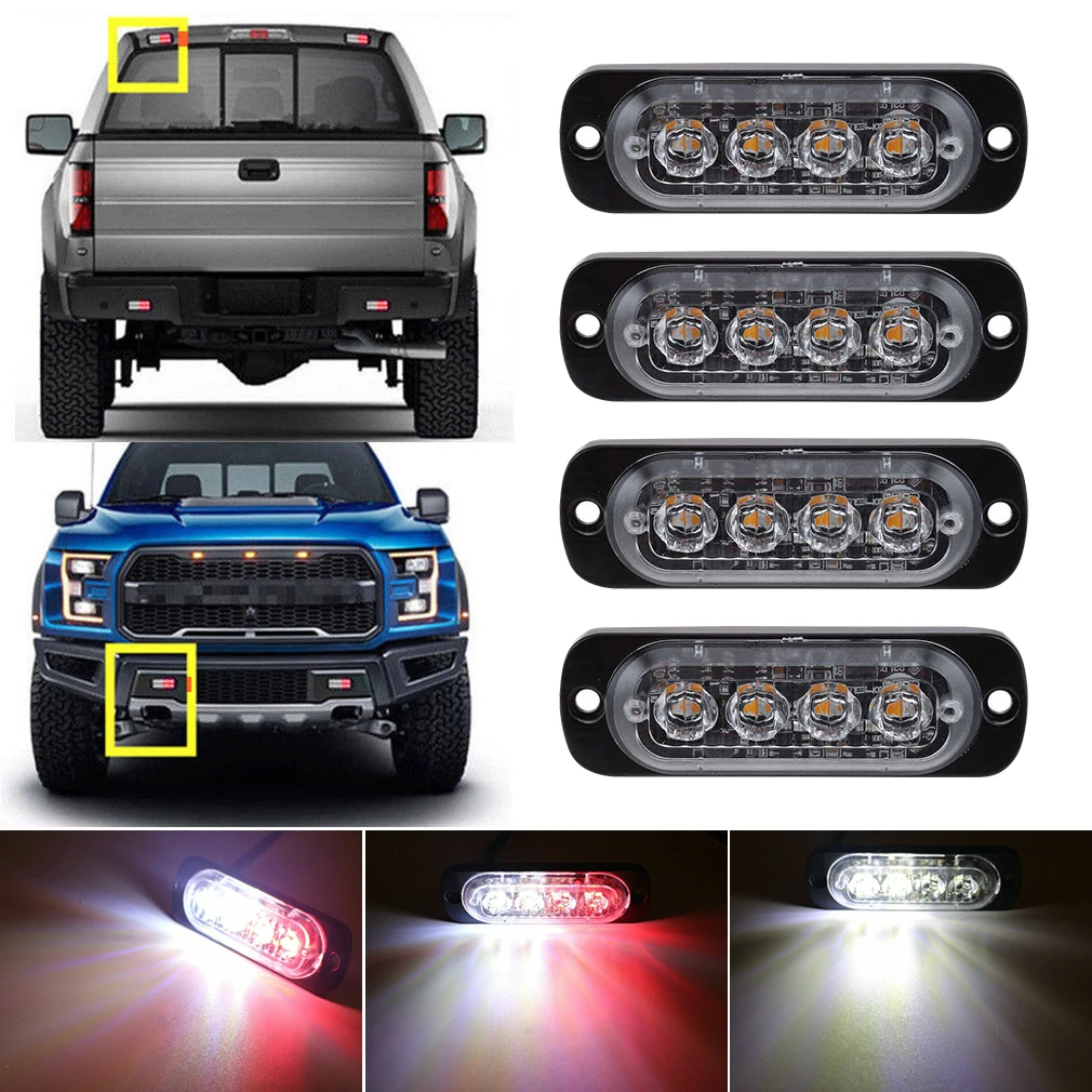 

White Red 4LED Car Truck Emergency Beacon Warning Hazard Flash Recovery Strobe Light BARS 12V waterproof