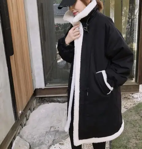 Зимняя длинная бархатная куртка, Женская парка, толстое теплое пальто большого размера, флисовая уличная винтажная Осенняя верхняя одежда LM054 - Цвет: Черный
