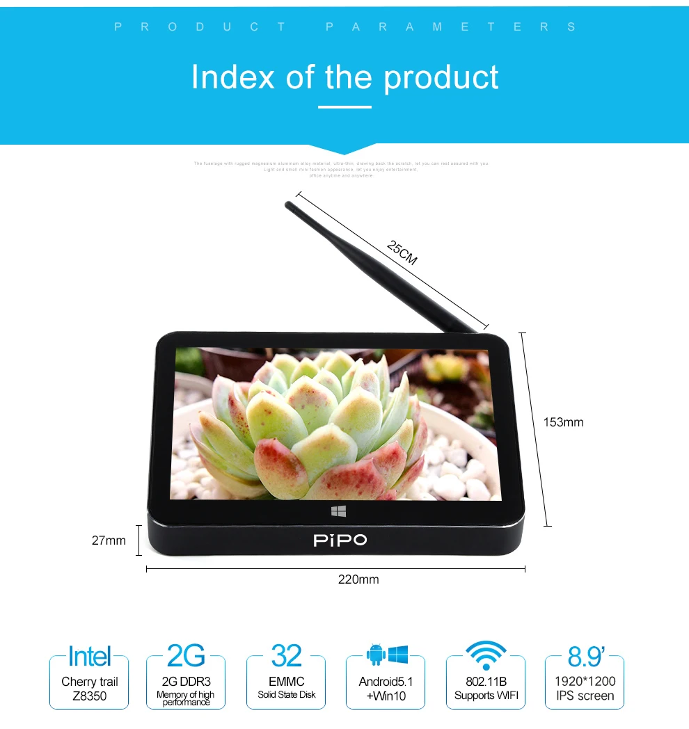 Pipo X11 8,9 дюймов 1920*1200 экран мини ПК 2 ГБ 32 ГБ Android 5,1 Вт 10 Cherry Trail Z8350 с BT4.0 HDMI Wifi smart tv box