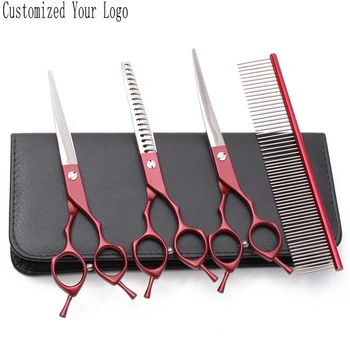 

4Pcs Suit 6.5" JP 440C Customized Brand Comb Straight Scissors Thinning Shears Curved Shears Grooming Scissors Pet Shears C3009