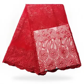 

Red mesh African French net lace fabric with Pearl decoration embroidery net lace fabric for wedding dress f181101