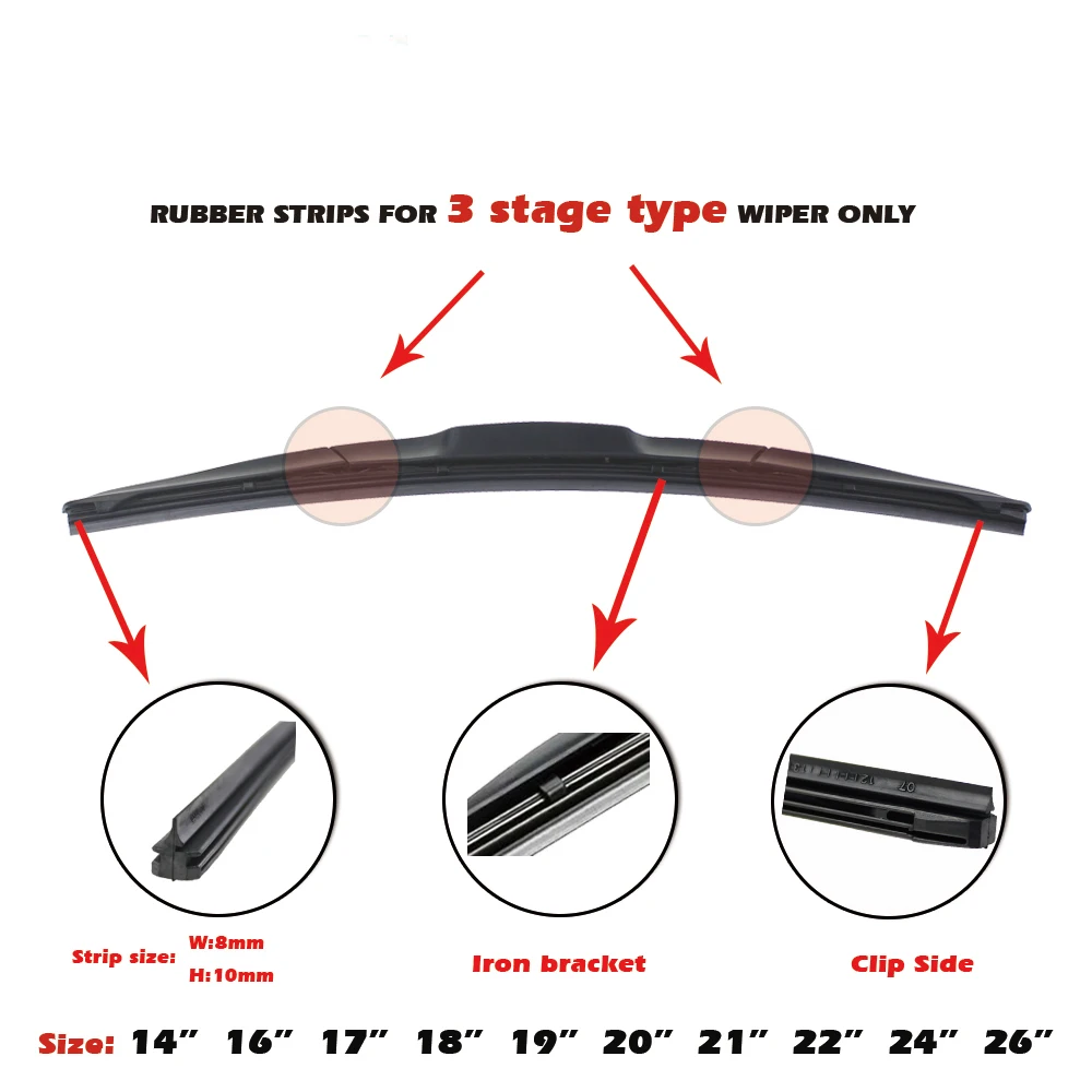 Car Wiper Blade Windscreen Vehicle Insert Hybrid Denso Rubber Strip Refill 8mm 14