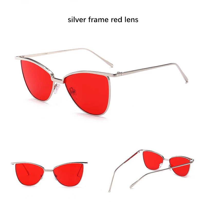 Rihanna, кошачий глаз, красные солнцезащитные очки для женщин, фирменный дизайн, винтажные оттенки, тонированные желтые очки, женские очки, зеркальные солнцезащитные очки Oculos