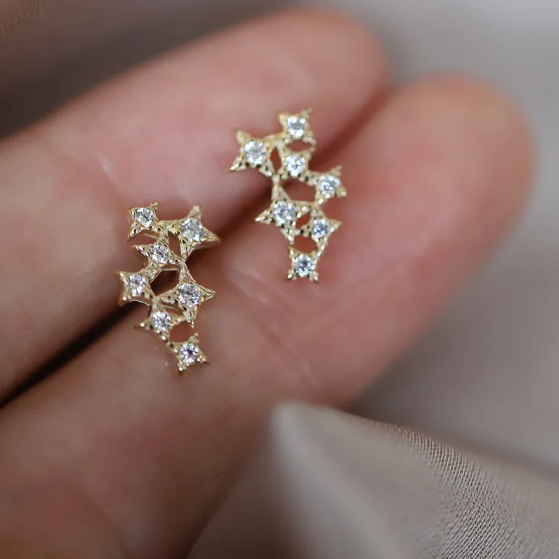 stars zircon earring woman s925 silver Jewelry fashion Hypoallergenic Stud earrings for women High quality golden silver earring