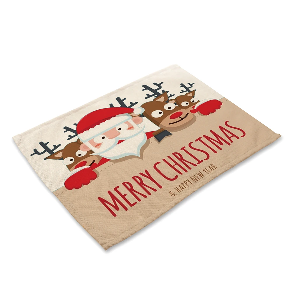 1 шт., хлопковые льняные салфетки с рождеством, Санта-Клаус, снеговик, домашний декоративный с рисунком, коврик для стола, кухонный кофейный коврик, 42*32 см