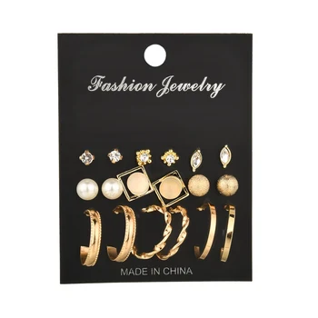 

MissCyCy Vintage 9 Pairs/Set Round Geometric Stud Earrings for Women Crystal Simulated Pearl Earrings Set