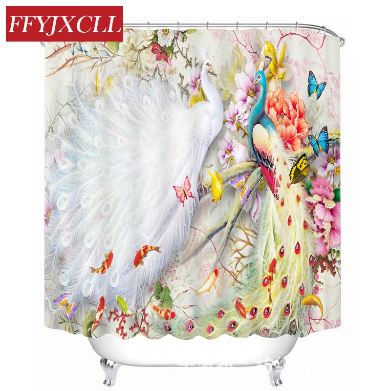 

Pretty Peacock Butterfly Pattern Polyester Fabric Waterproof Shower Curtain Eco-Friendly Bathroom Curtain Home