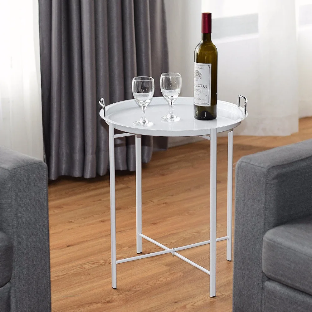 Giantex Metal Tray Table Round End Table Sofa Side Table Living Room Bedroom White Home Furniture HW58502WH Giantex Metal Tray Table Round End Table Sofa Side Table Living Room Bedroom White Home Furniture HW58502WH