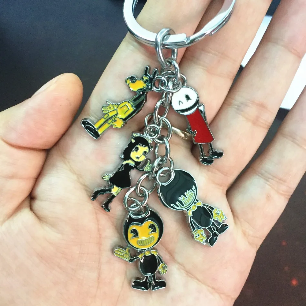 

New batim Bendy metal Keychain Keyring 5 pendant Henry Joey ink machine zinc alloy key ring backpack Pendant Costume kid's gift