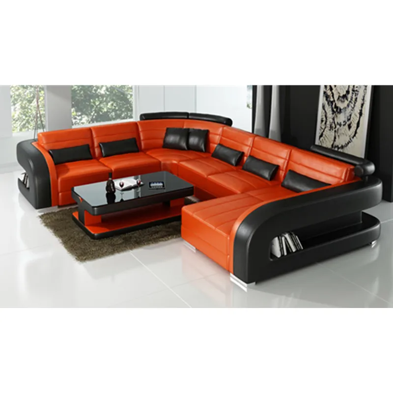 Оранжевый и черный диван из натуральной кожи для гостиной|room furniture|living room furnituresofa