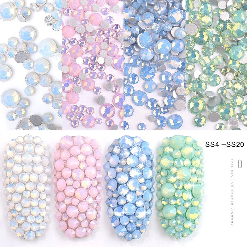 

Multi Size SS4-SS20 Opal Nail Rhinestones Flat Bottom Colorful Crystal Glass Gems For DIY UV Gel 3D Nail Art Decorations 031