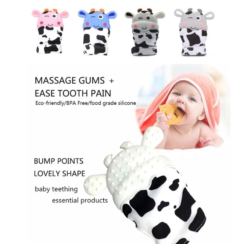 MrY Детские молярные клеевые перчатки милый корова силиконовый Прорезыватель для зубов пустышка перчатка новорожденный Прорезыватель