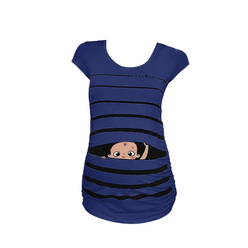Платье для беременных премиум-класса; мягкая эластичная Футболка для беременных; Милая футболка в полоску с короткими рукавами и забавным принтом для малышей; топы для беременных; MAR11