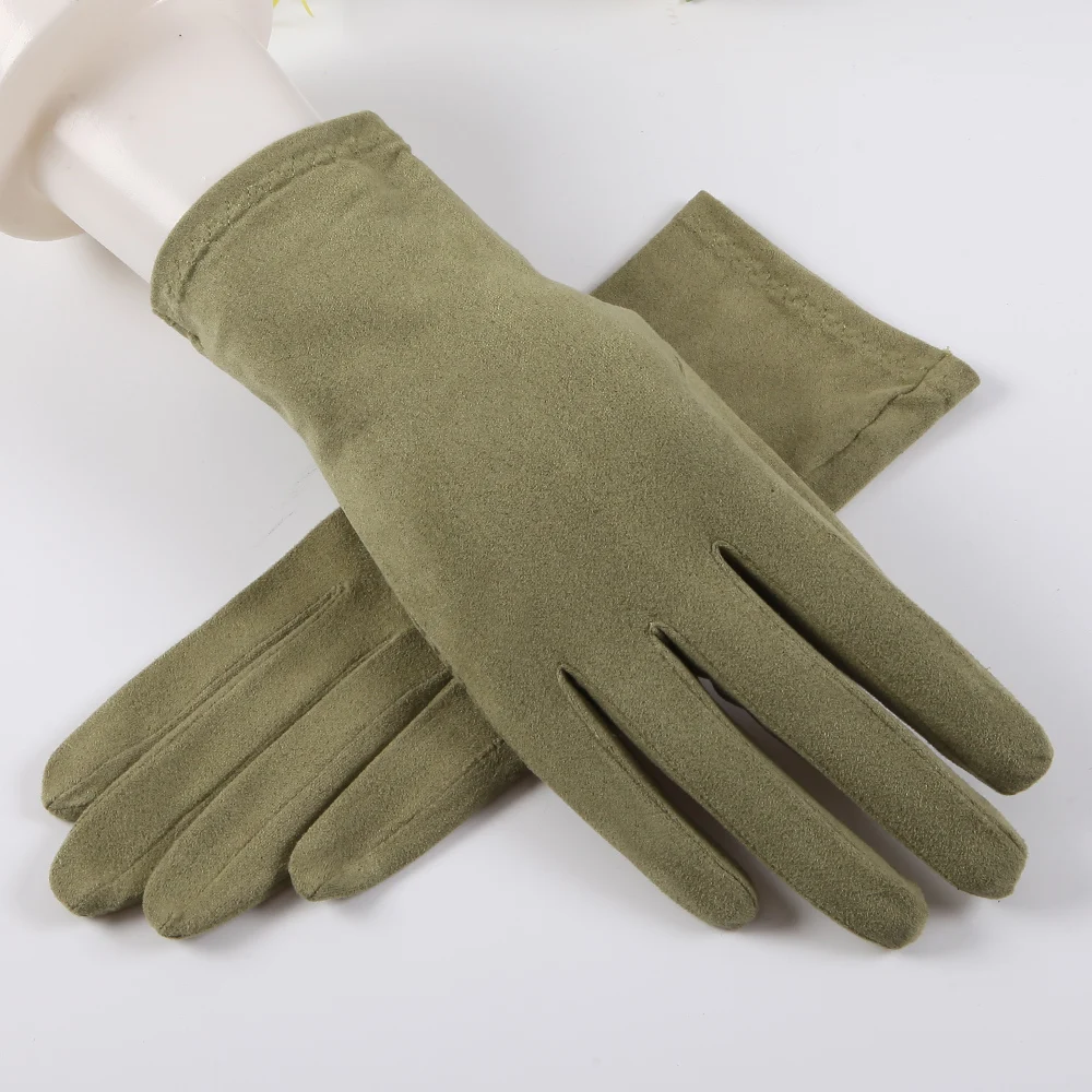 Spring Summer Faux Suede Gloves Men Women Thin Breathable Short Sunscreen Driving Gloves Full Fingers SZ008W