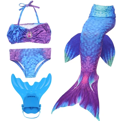 Купальник для купания для девочек с бикини Ариэль хвост русалки для купания купальный костюм с плавниками для детей Русалка и нож для подводной охоты - Цвет: Purple Blue-Blue Fin