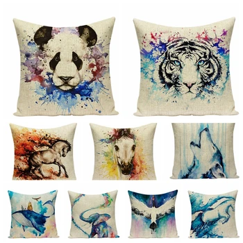 

Mordern Oil Painting Art Cushion Watercolor Animal Thin Linen Cushions Decorative Pillow Home Decor Sofa Throw Pillows 45*45cm