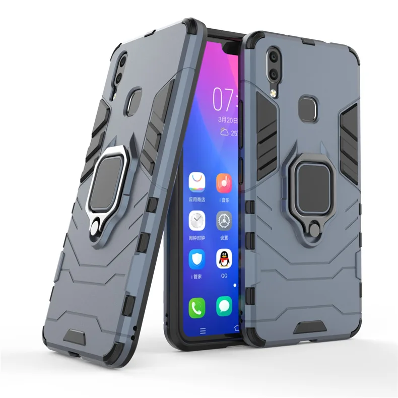 

For VIVO V9 2 In 1 Invisible Ring Bracket Iron Man Protective Case for X23 Car Magnetic Shatter-resistant Mobile Phone Case