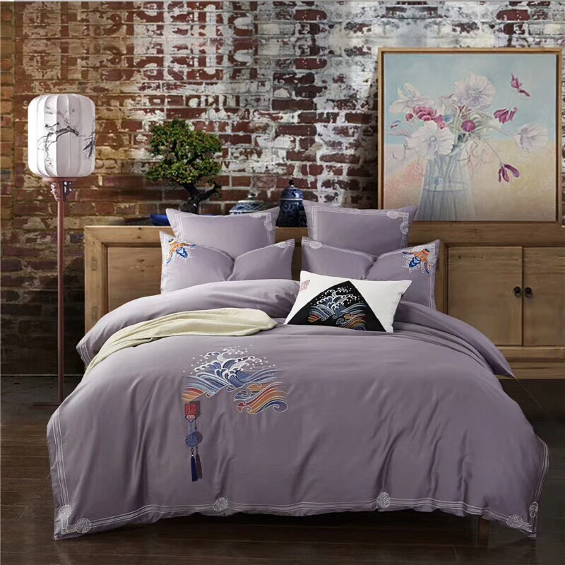 

Chiese Embroidery Luxury Egyptian Cotton Grey Bedding Set Queen King size Duvet Cover Bed Spread/Sheet set Pillowcase