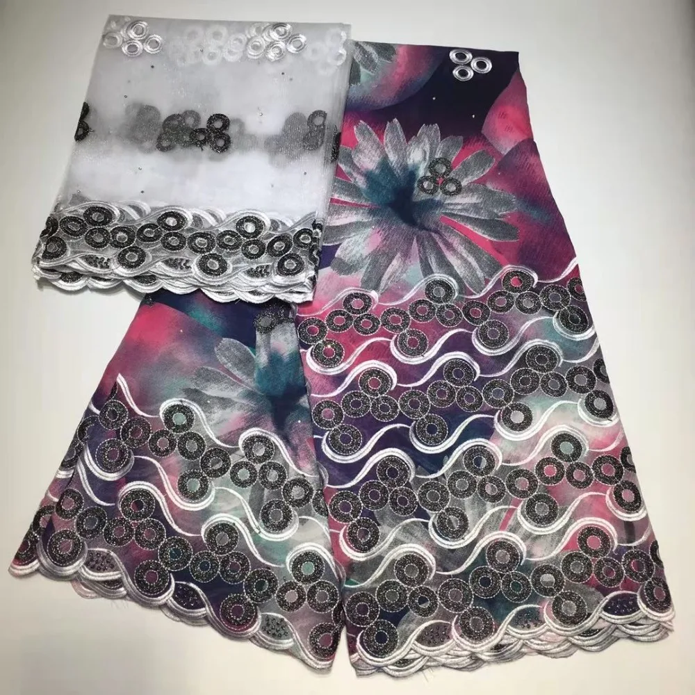 

tie dyeing printed flowers brode swiss 100% cotton fabric with stones 5+2 yards french tulle lace scarf,brocade fabric for dress