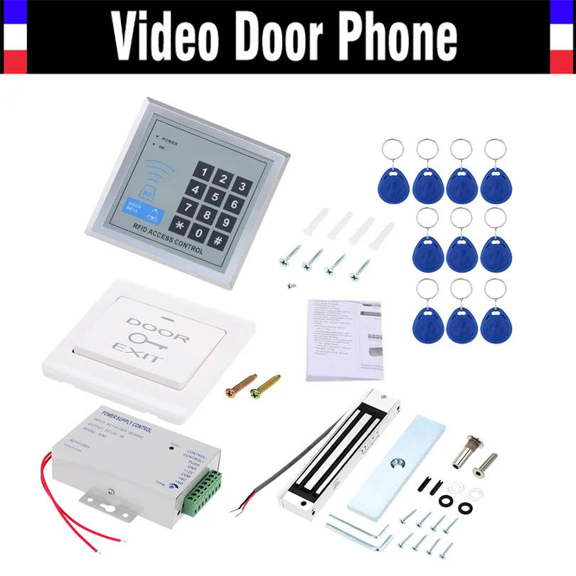

Door Access Control Controller Security System Kit With Electric Magnetic lock Power Door Entry keypad 10 Key Fobs EXIT Button