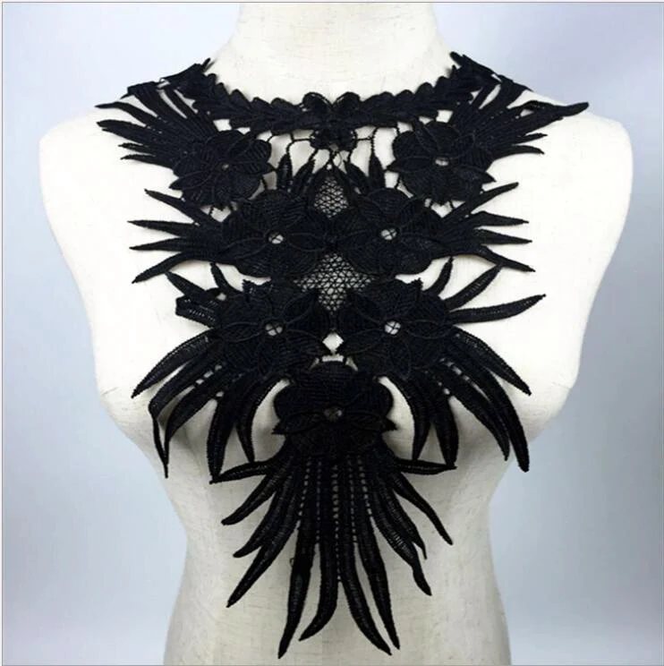 Embroidered Lace Neckline Collar Trimming Embellishment Applique Black