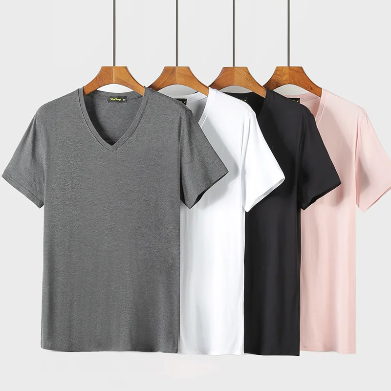 2018 Summer man T-shirt fashion short sleeved casual v-neck t shirt M-3XL Brand Bamboo cotton Solid color t shirt New simple tee (13)