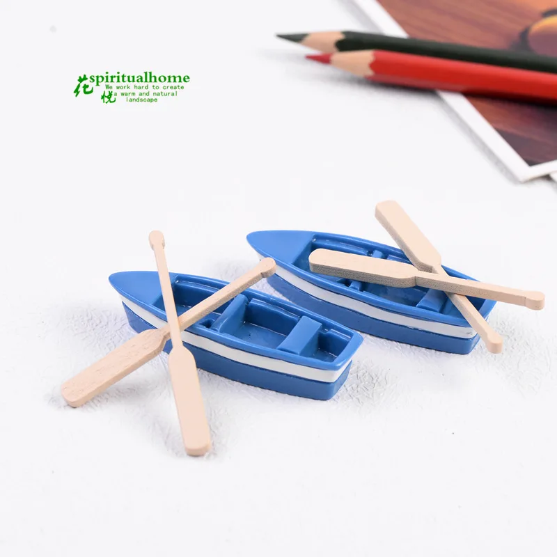 

1 Set Small Boat And Paddle Small Ornament Diy Material Bryophyte Micro Landscape Meaty Plants Miniatures Figurine Garden Tools