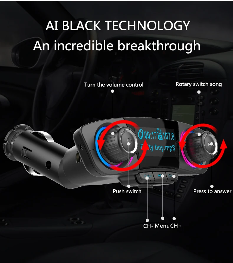 ANLUD FM Transmitter Bluetooth Handsfree Car Kit Aux Modulator Radio FM Car Audio TF AUX MP3 Player (12)