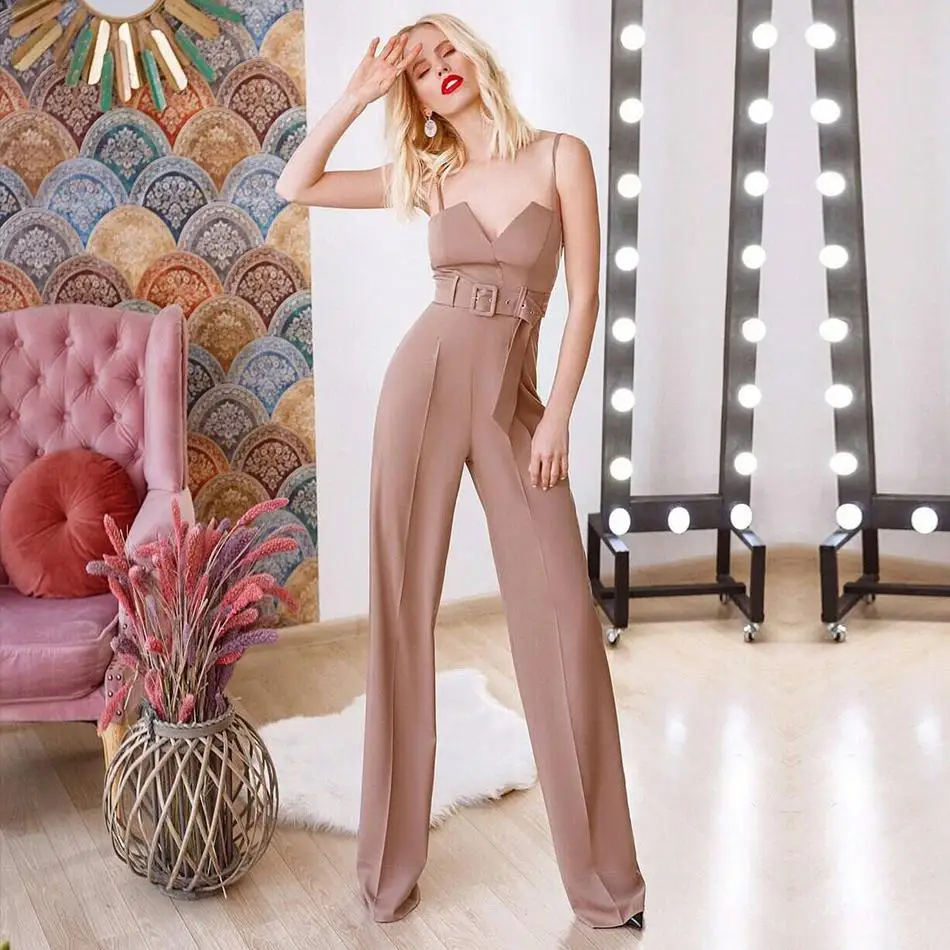 Seamyla New Women Party Jumpsuits Summer Sexy Spaghetti Strap Deep V Sashes Romper Full Length Long Jumpsuit Club Bodysuits