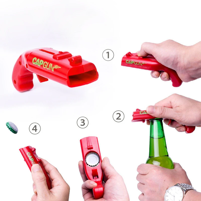 Sales Cap Gun Bottle Opener Firing Cap Gun Creative Flying Cap Launcher Bottle Beer Opener Creative Family Bar Kitchen Tools