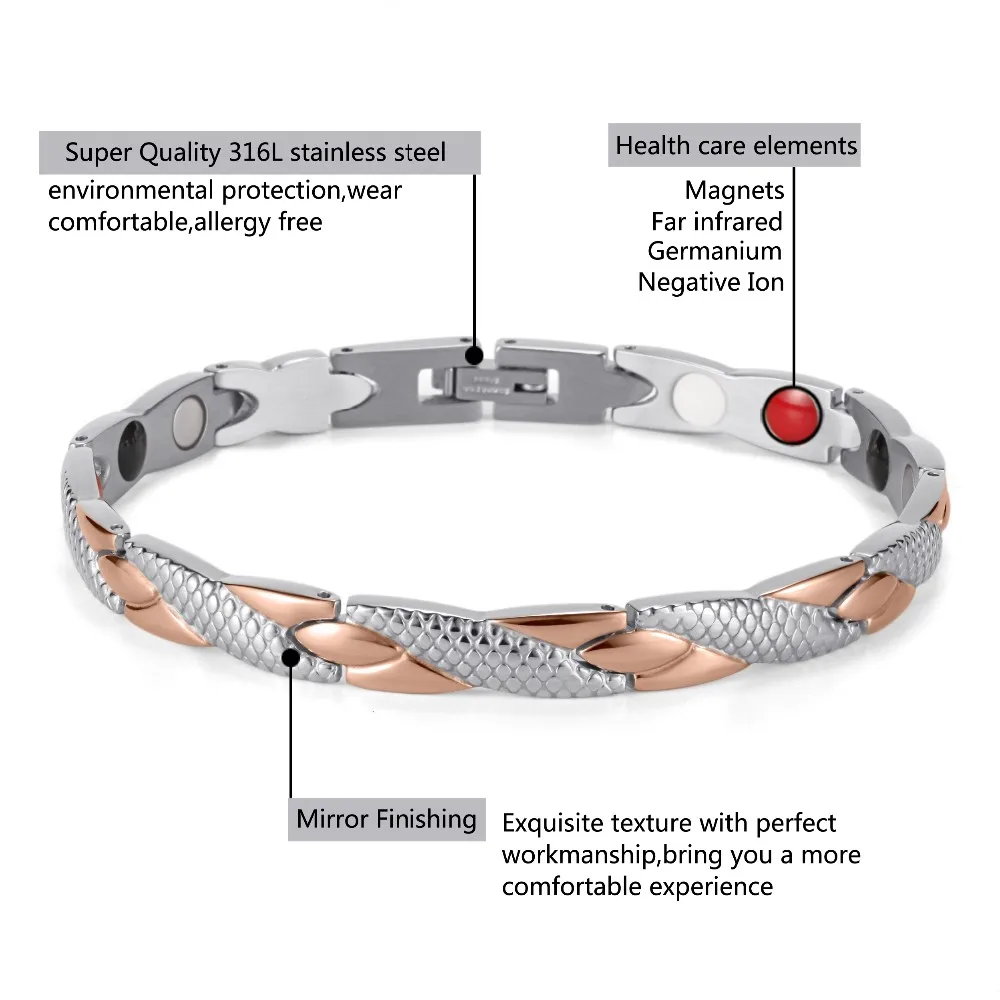 Rainso нержавеющая сталь Магнитная браслеты исцеление био браслеты с подвесками для женщин розовое золото полированная OSB-692SRGFIR