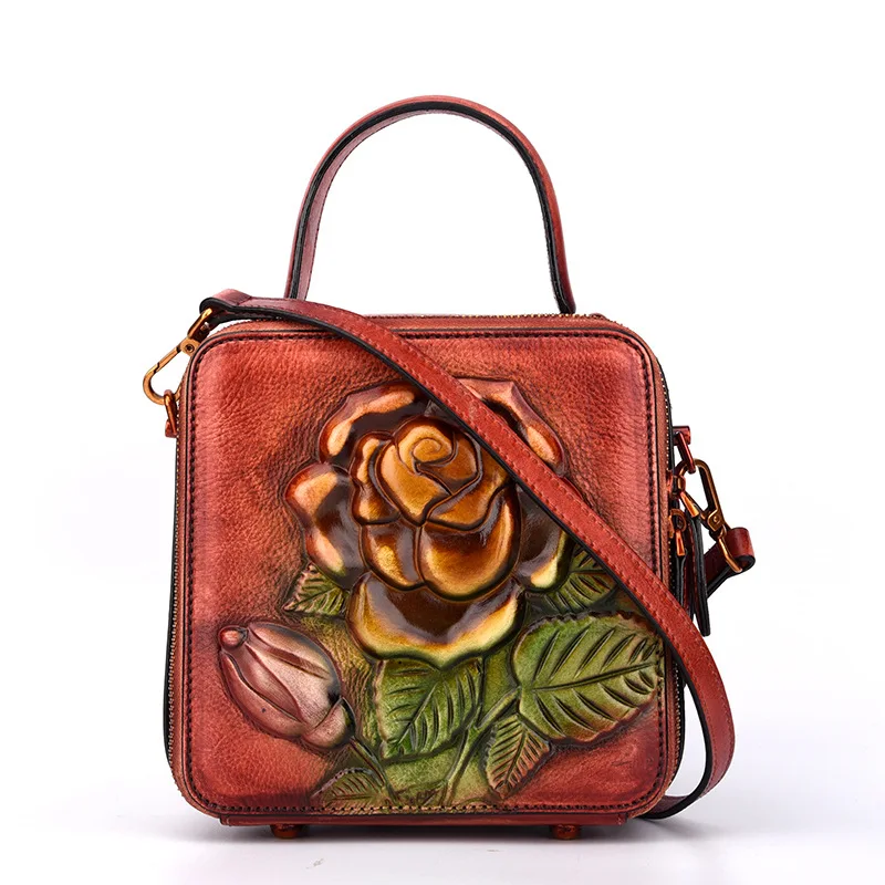 AETOO New handbags fashion retro leather handbags rose imprint ladies diagonal handbag mini shoulder bag