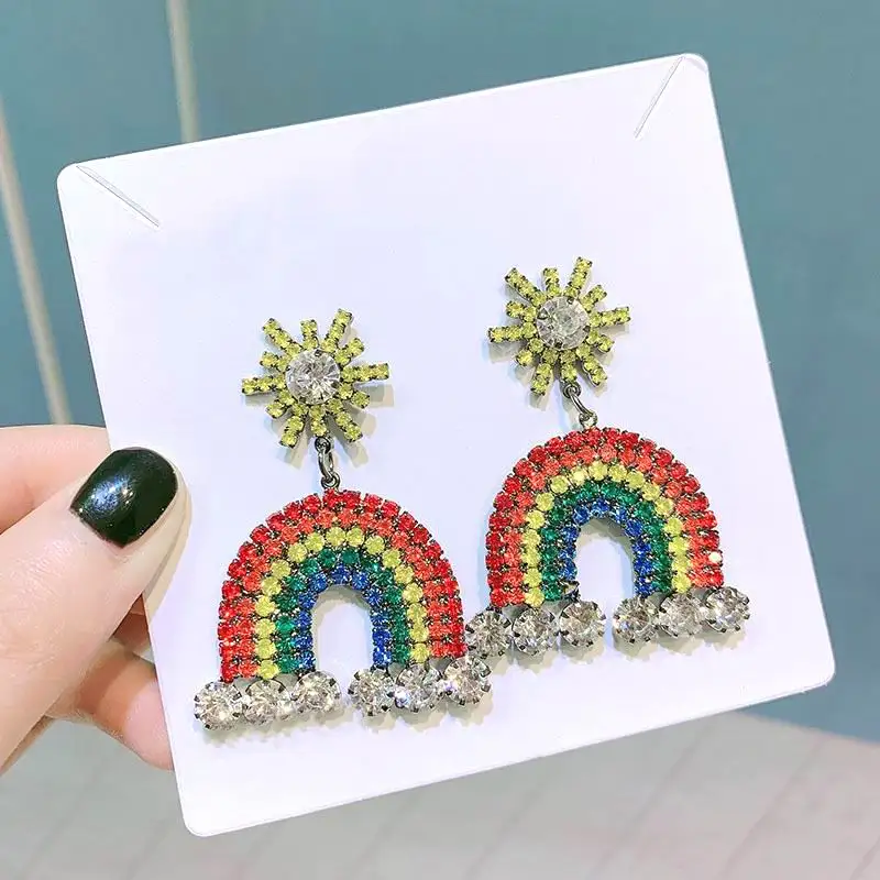 

Fashion Rainbow Earrings 2019 Chic Bohemian Sun Colorful Rhinestone Hanging Drop Earrings For Women Party Jewelry