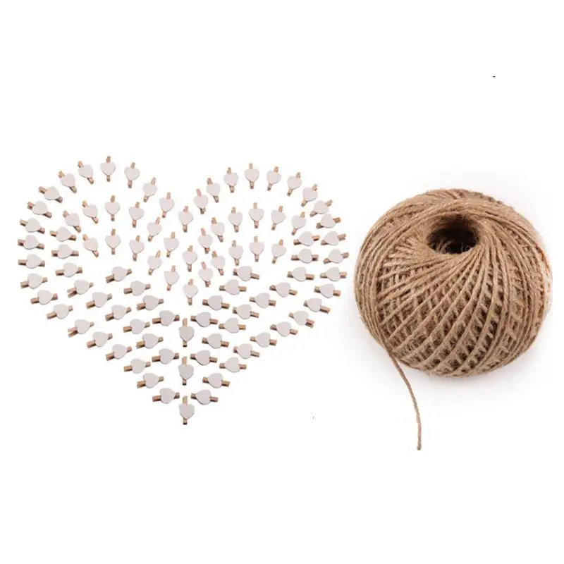 

Innovative Portable Cute Love Wooden Clip Hemp Rope Set Mini Peach Heart Clips 100M Hemp Rope Sewing Accessories